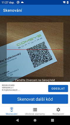 Načtení QR vizitky